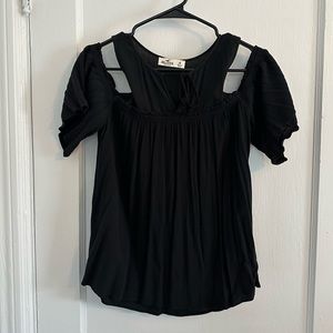 Hollister Size Medium black cold shoulder ruffle sleeve top